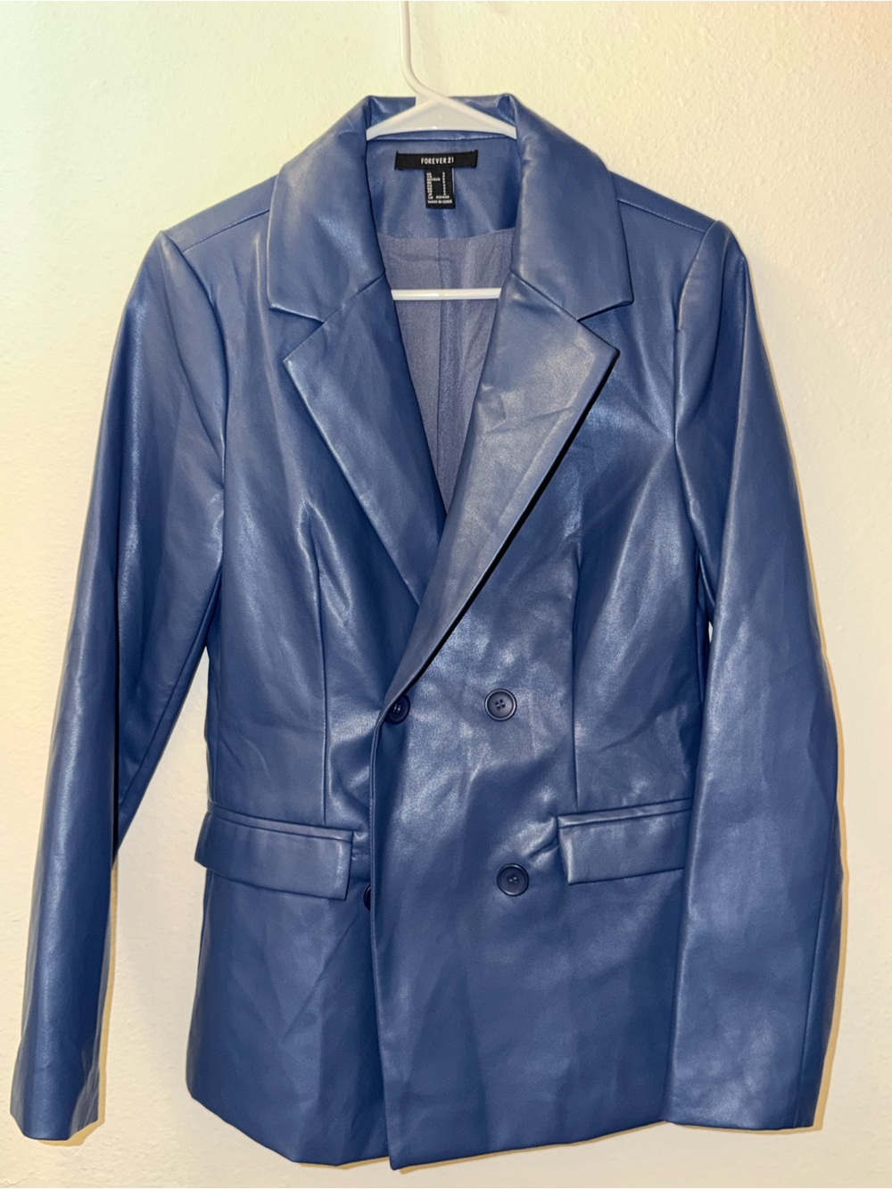 Forever 21 Blue Faux Leather Double-Breasted Blazer